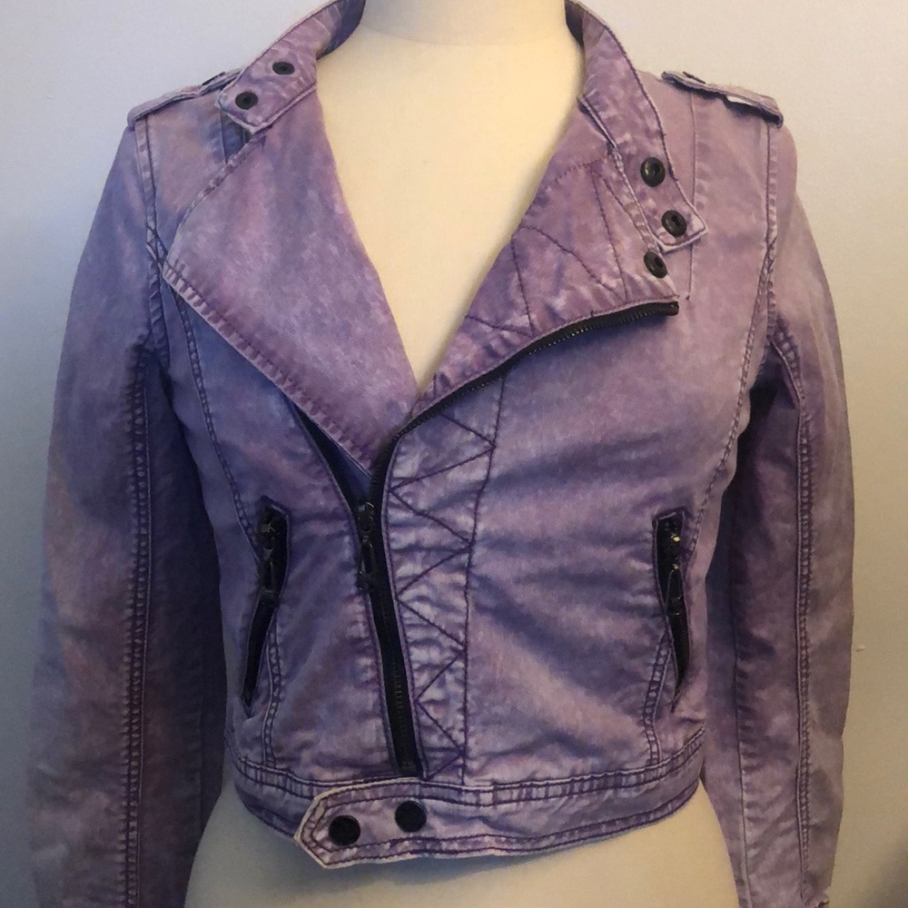 Purple Lavender Acid Wash Denim Moto Jacket Small